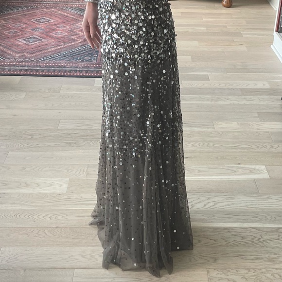 Adrianna Papell Metallic Sequined Strapless Mesh Gown Nude size 4 - Picture 4 of 7